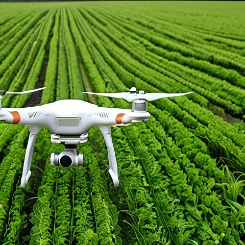 **Image Prompt:** Drone flying over a lush green field, monitoring crops with advanced sensors. Focus on showing technological advancement and precision agriculture.