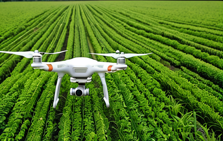 **Image Prompt:** Drone flying over a lush green field, monitoring crops with advanced sensors. Focus on showing technological advancement and precision agriculture.