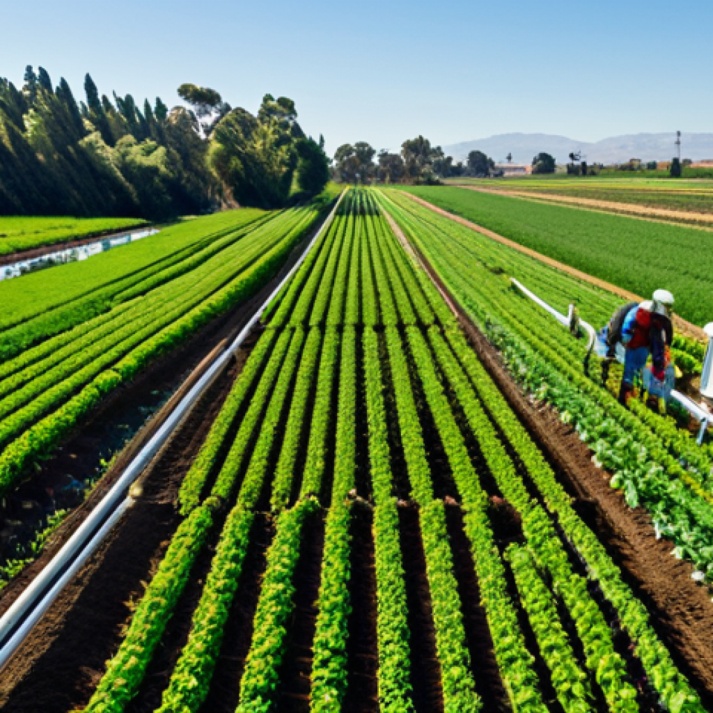 농업기술 실무에서의 문제 해결법 - Modern Irrigated Farm**
"Aerial view of a lush green farm with diverse crops, showcasing drip irrig...