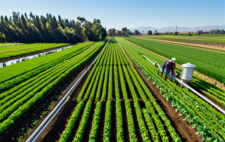 농업기술 실무에서의 문제 해결법 - Modern Irrigated Farm**
"Aerial view of a lush green farm with diverse crops, showcasing drip irrig...