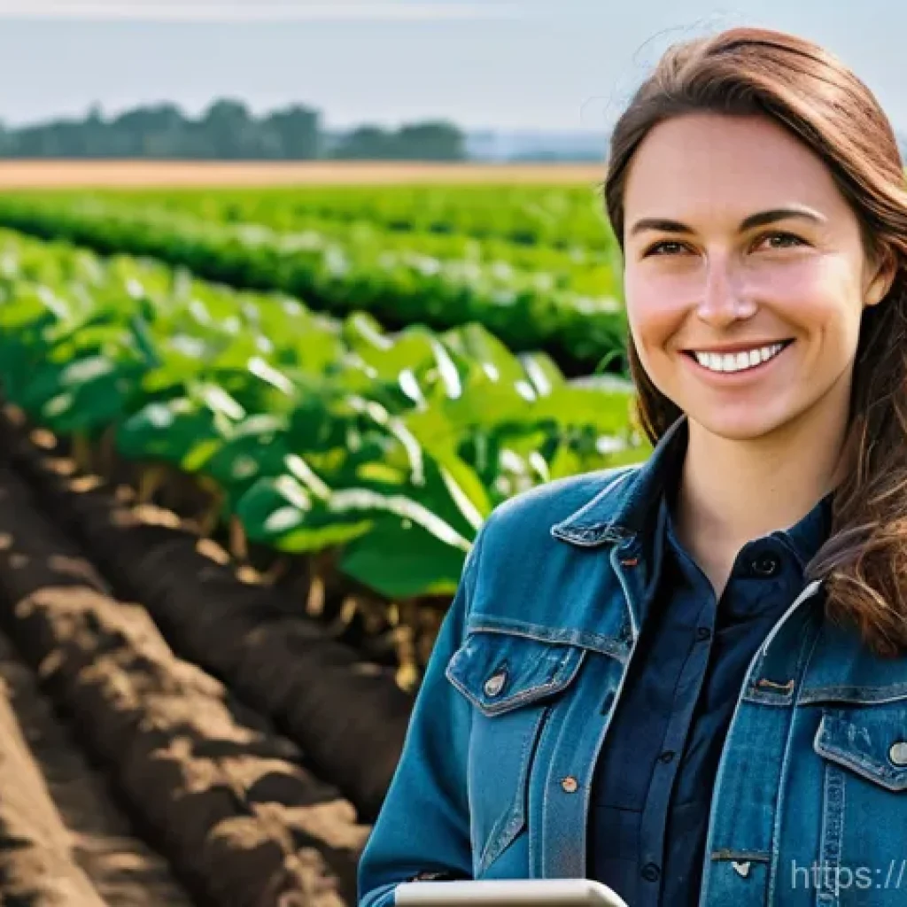 농업기술 취업 희망자 가이드 - **Prompt:** A young, determined female agricultural data scientist, in her late 20s, stands in a lus...