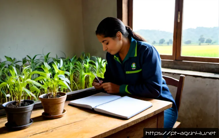 Home 17 농업기술 자격증 주요 과목 분석 - Photorealistic Brazilian agricultural technical certification study scene, mature student in practic...